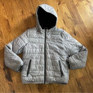 Abercrombie kids Gray Hooded Puffer Jacket, black fuzzy lining boys size 13/14